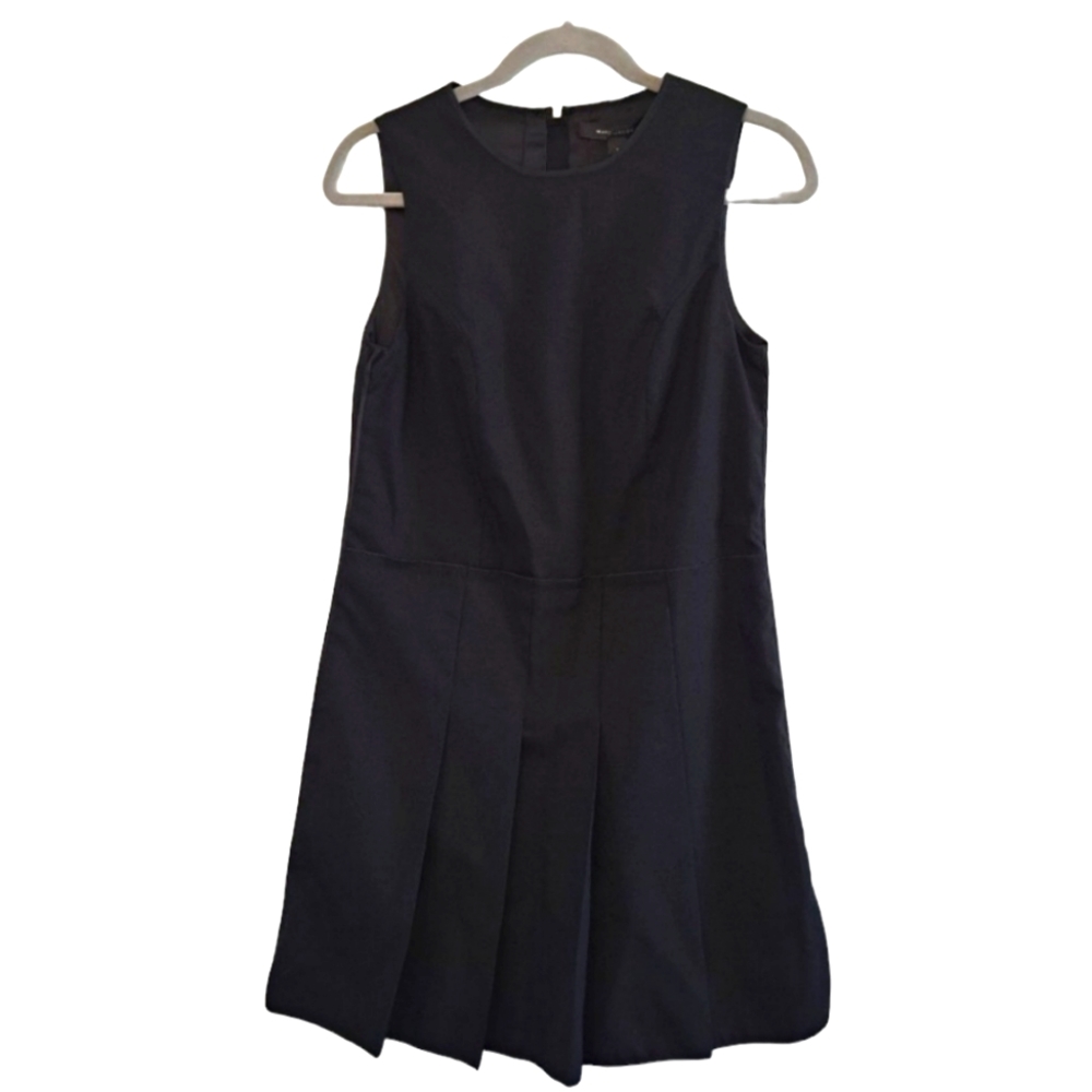 NEW Marc Jacobs Black Pleated Midi Shift Dress Wool Little Black Dress Size 0